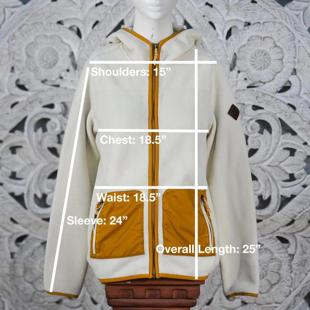 Burton Women’s Fleece Hooded Jacket XS Cream Mustard Zip-Up Cozy Outdoor - Picture 2 of 8